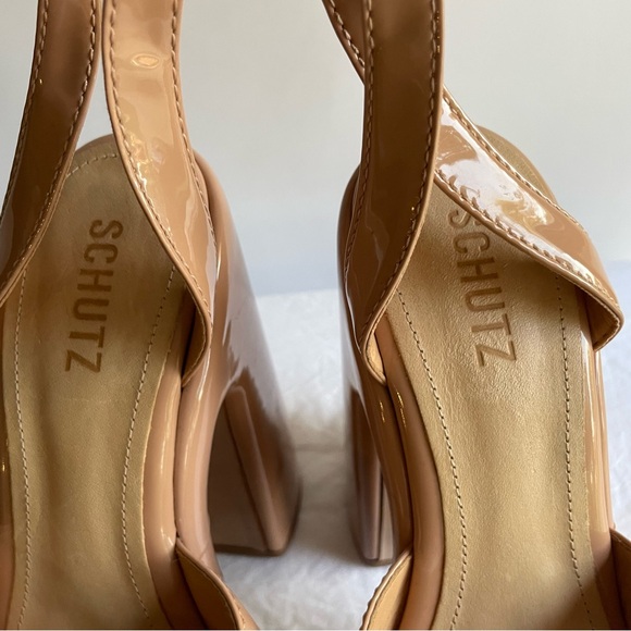 Schutz platform chunky sandals high heels strappy beige taupe sz 10 women’s drag - Picture 7 of 8